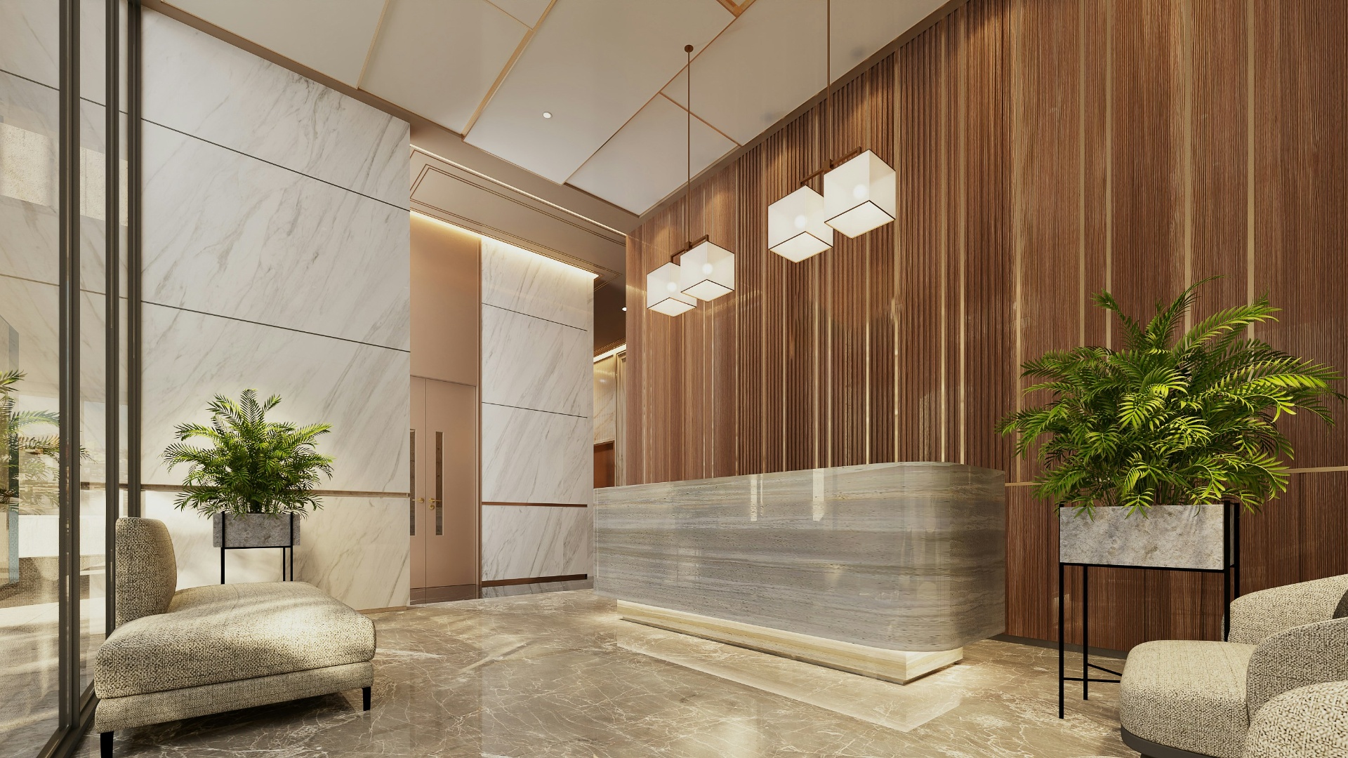 Refined office lobby interior